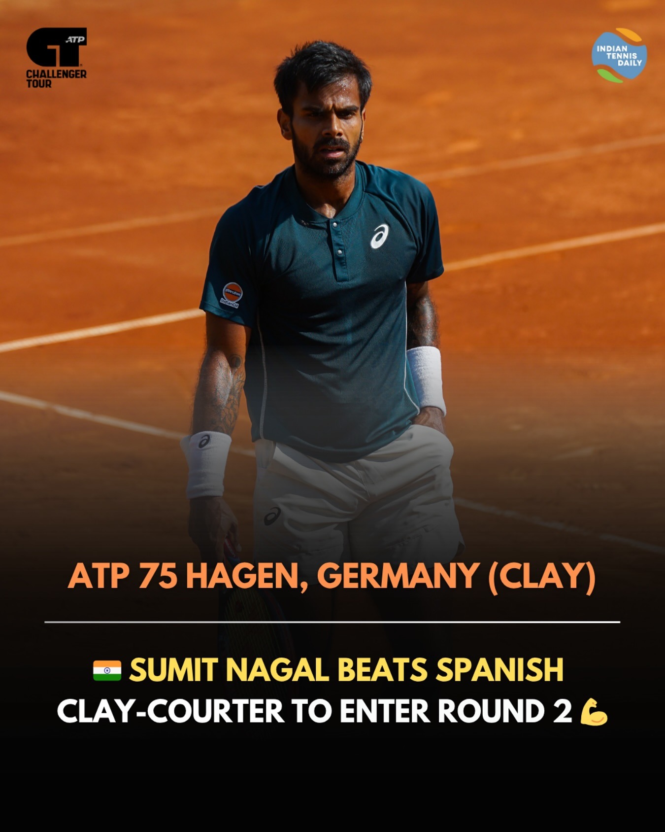sumit-nagal-hagen-challenger-2025 Sumit Nagal in first-round action at the ATP 75 Hagen Challenger 2025