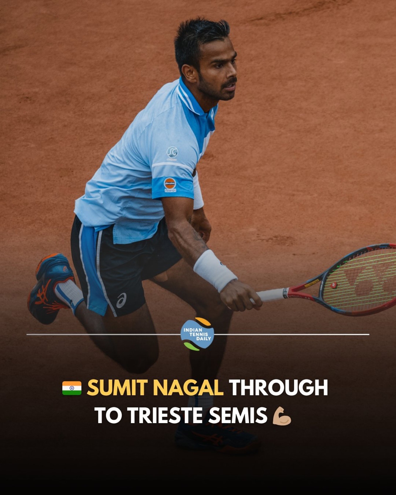 sumit-nagal-semi-final-trieste-2025 Sumit Nagal celebrates reaching the semi-finals at ATP 100 Trieste 2025
