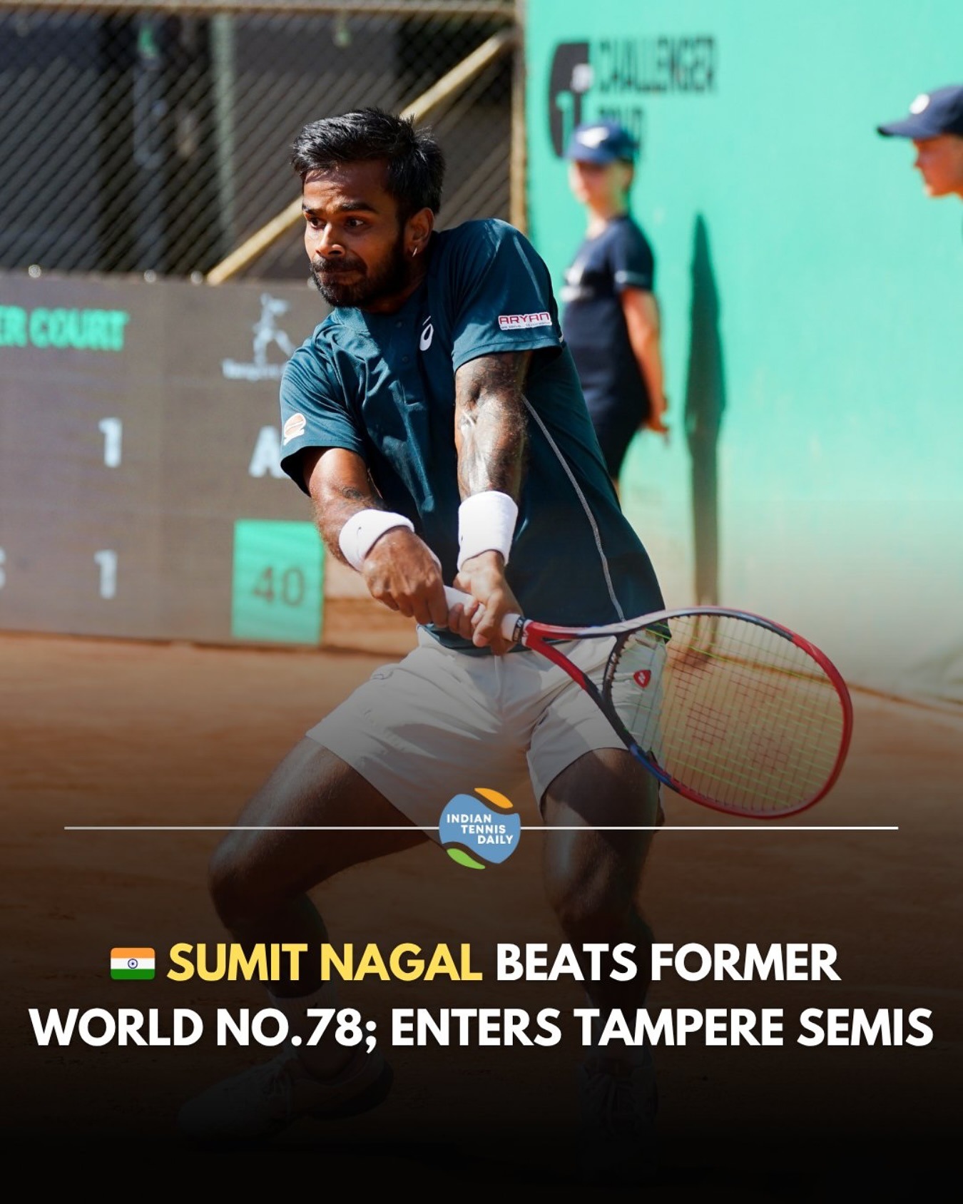 Sumit Nagal in action at the ATP 75 Tampere Challenger 2025