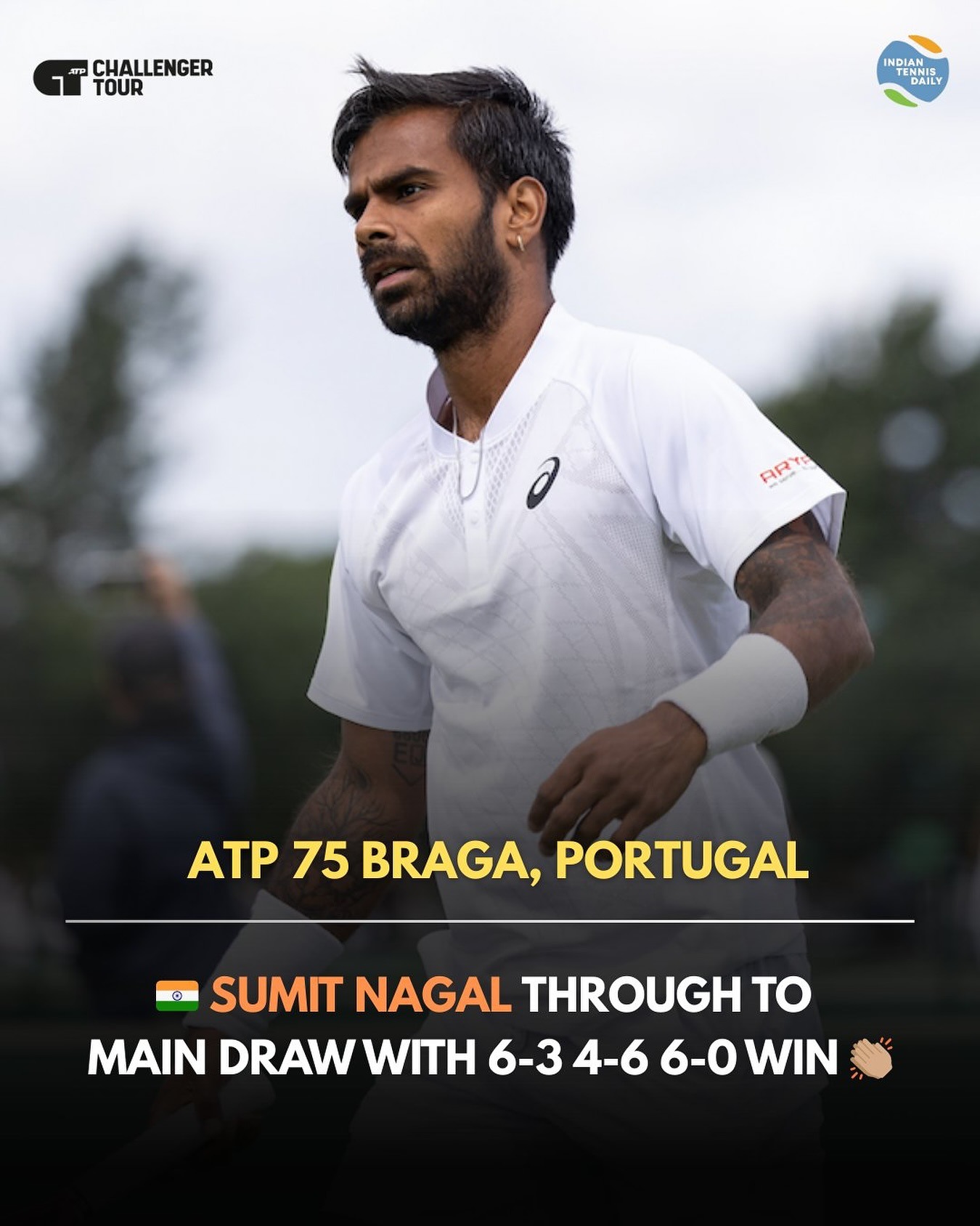 Sumit Nagal during a tennis match at the ATP Challenger Tour 2025