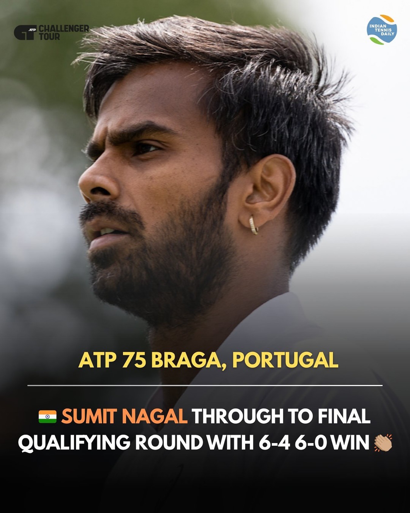 Sumit Nagal during a tennis match at the ATP Challenger Tour 2025