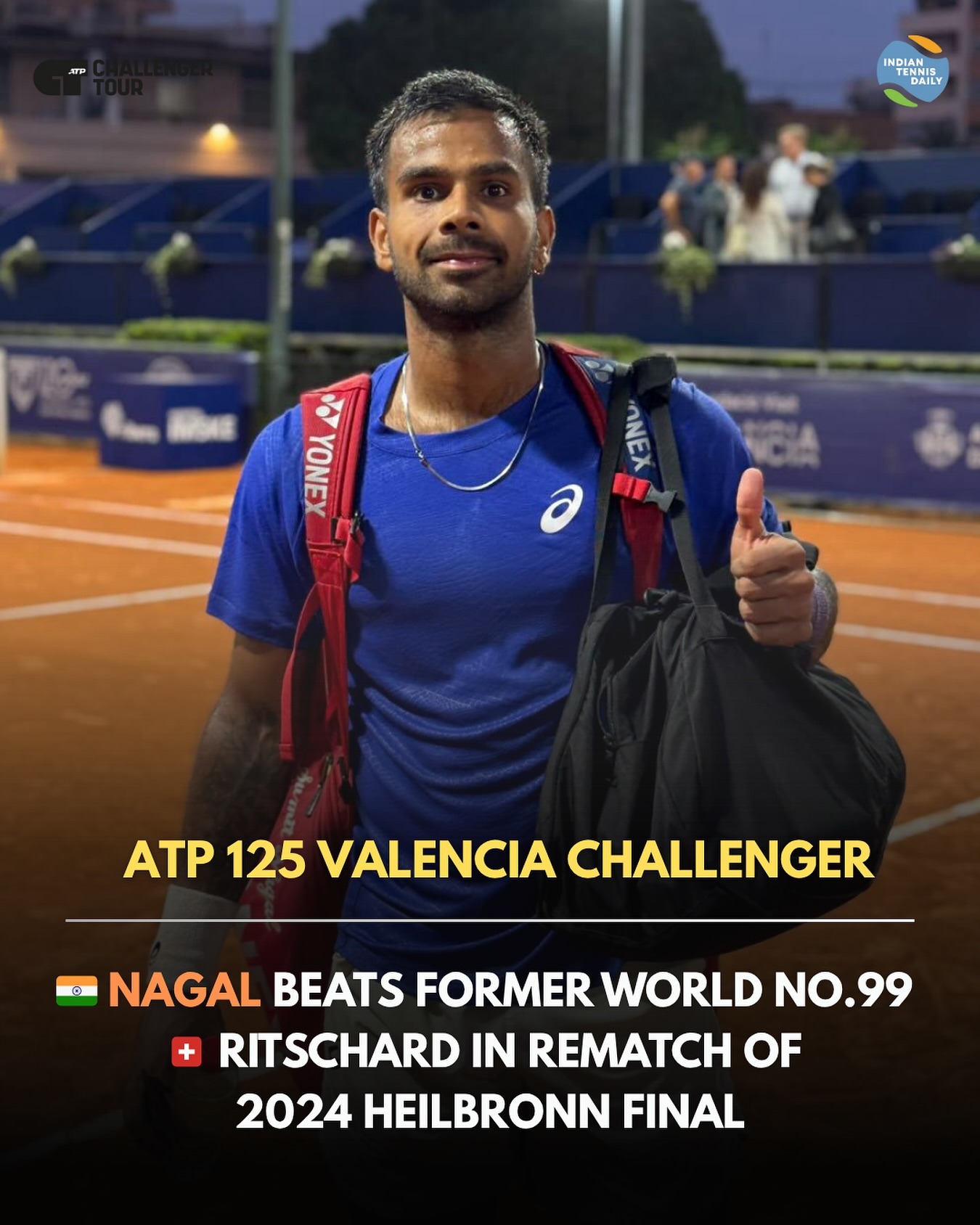 sumit-nagal-atp-125-valencia-main-draw-2025 Sumit Nagal during a tennis match at the ATP 125 Valencia Challenger 2025