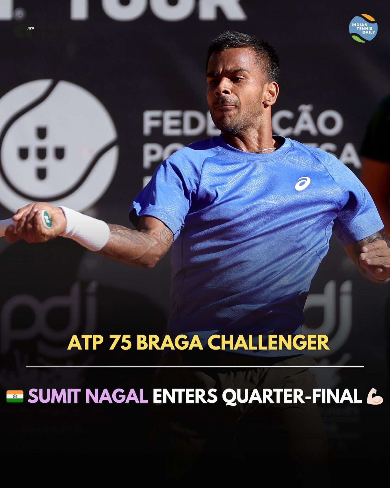 Sumit Nagal during a tennis match at the ATP Challenger Tour 2025