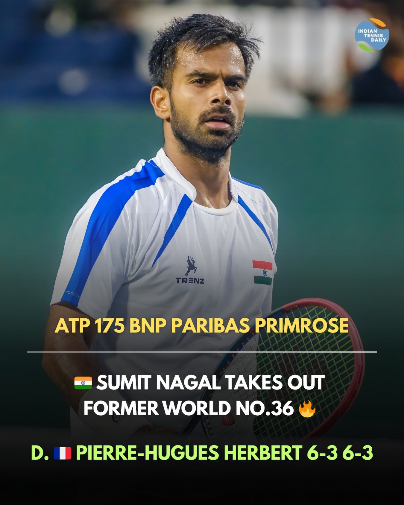 Tennisspieler Sumit Nagal aus Indien beim ATP 175 Turnier in Bordeaux, Frankreich.