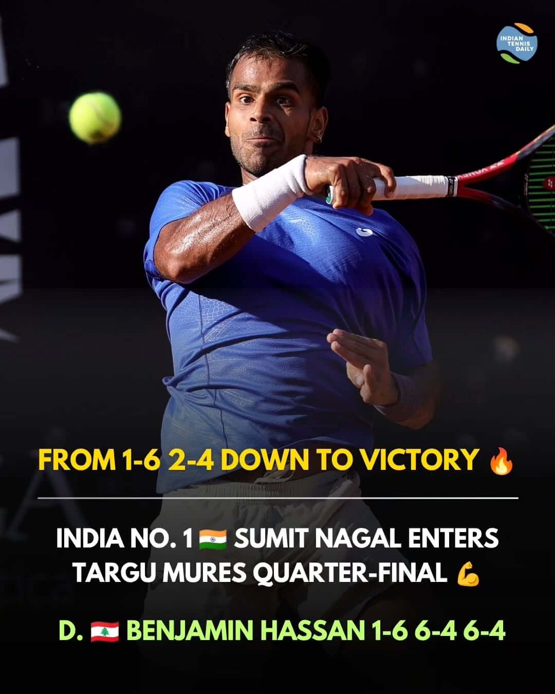 Tennisspieler Sumit Nagal aus Indien beim ATP 75 Challenger in Târgu Mureș, Rumänien.