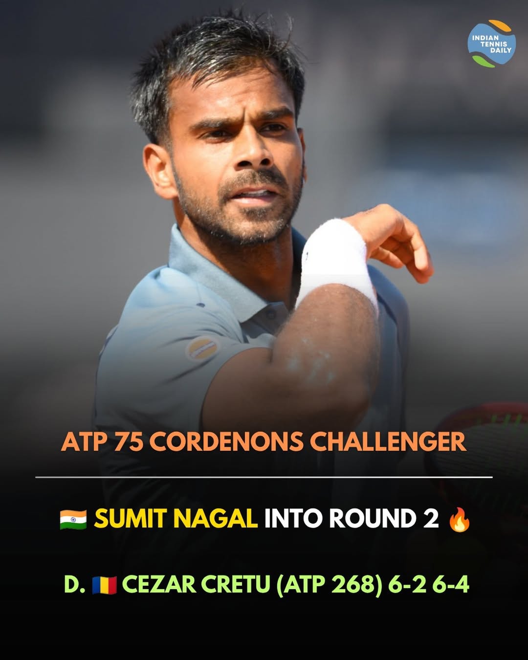 Tennisspieler Sumit Nagal aus Indien beim ATP Challenger in Cordenons, Italien.