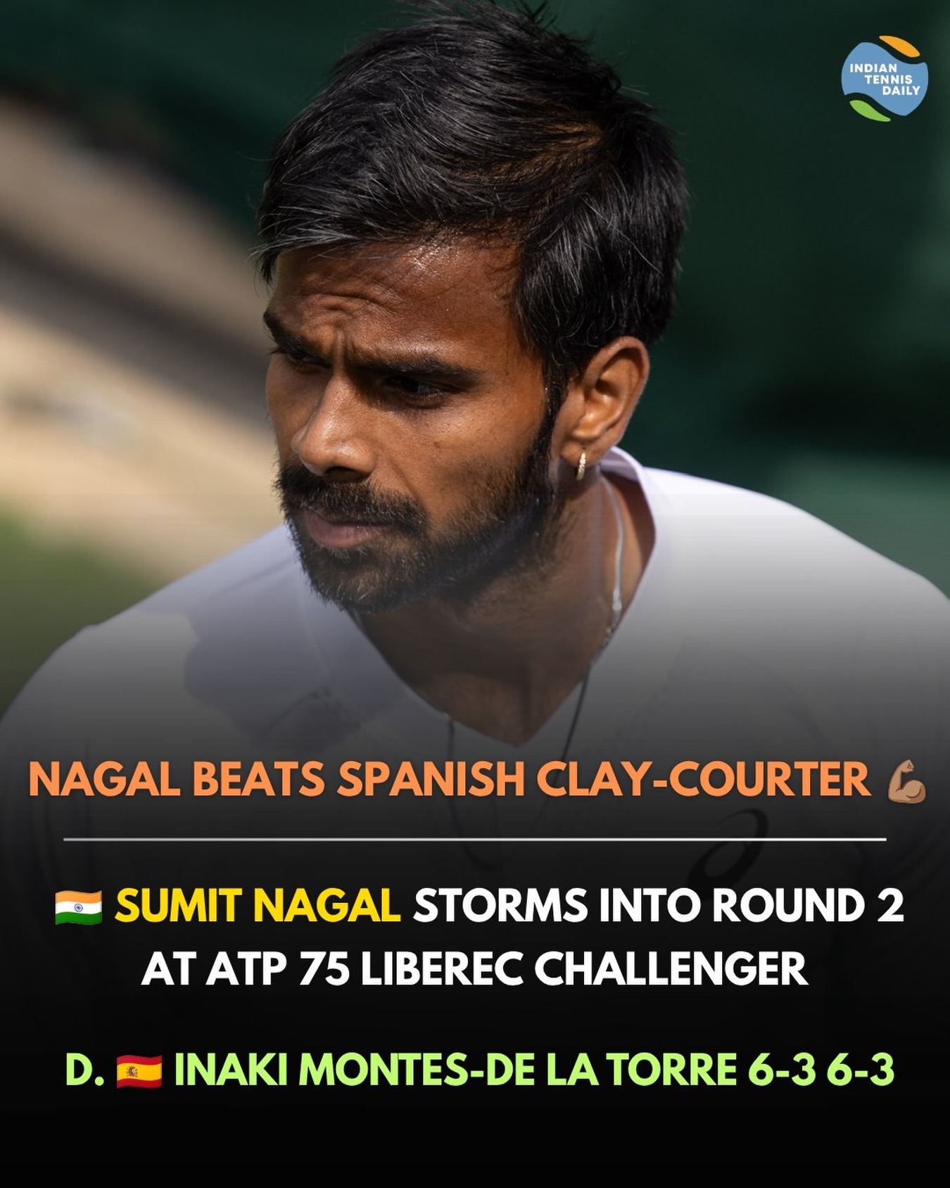 Tennisspieler Sumit Nagal aus Indien beim ATP 75 Challenger in Liberec, Tschechien.
