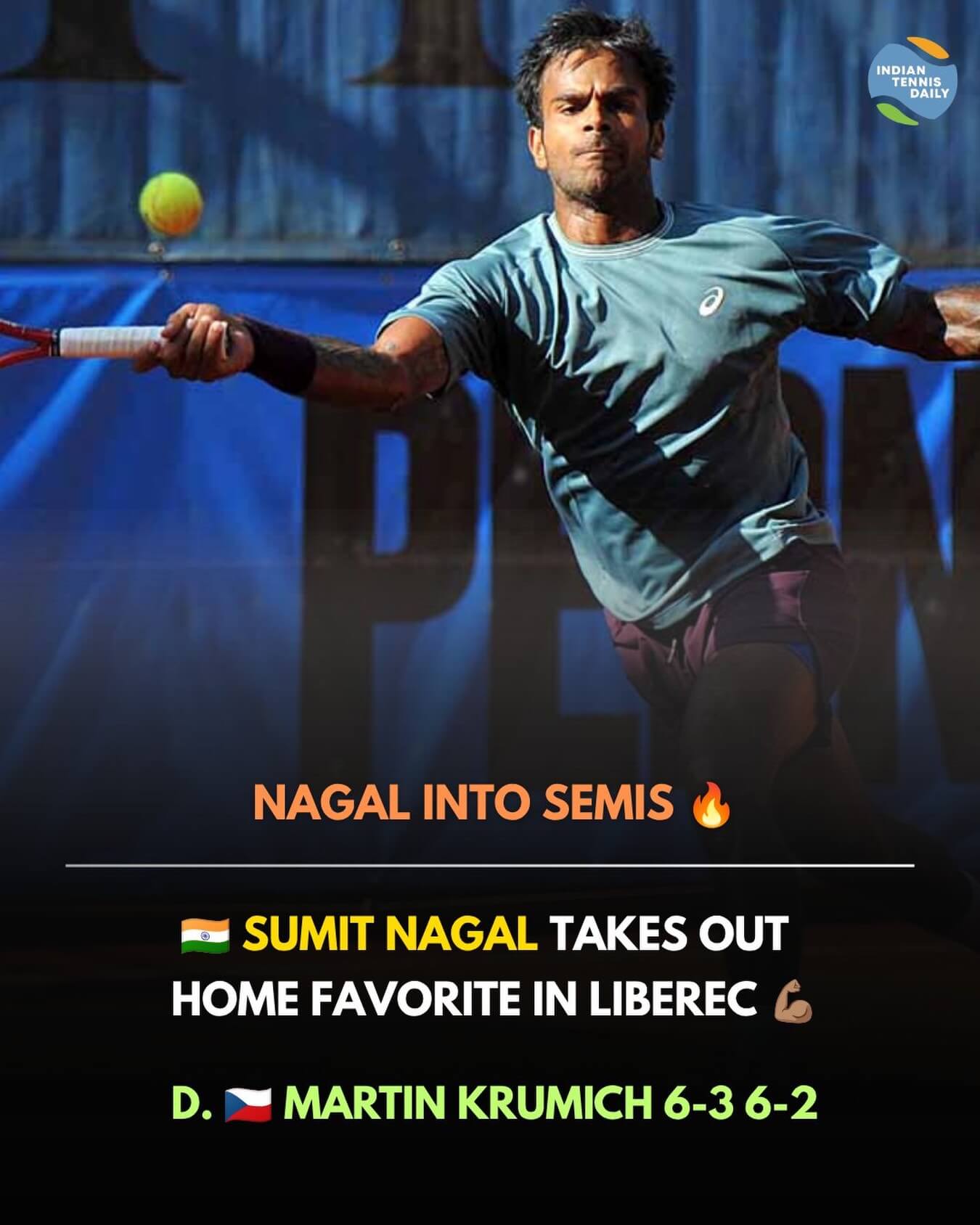 Tennisspieler Sumit Nagal aus Indien beim ATP 75 Challenger in Liberec, Tschechien.