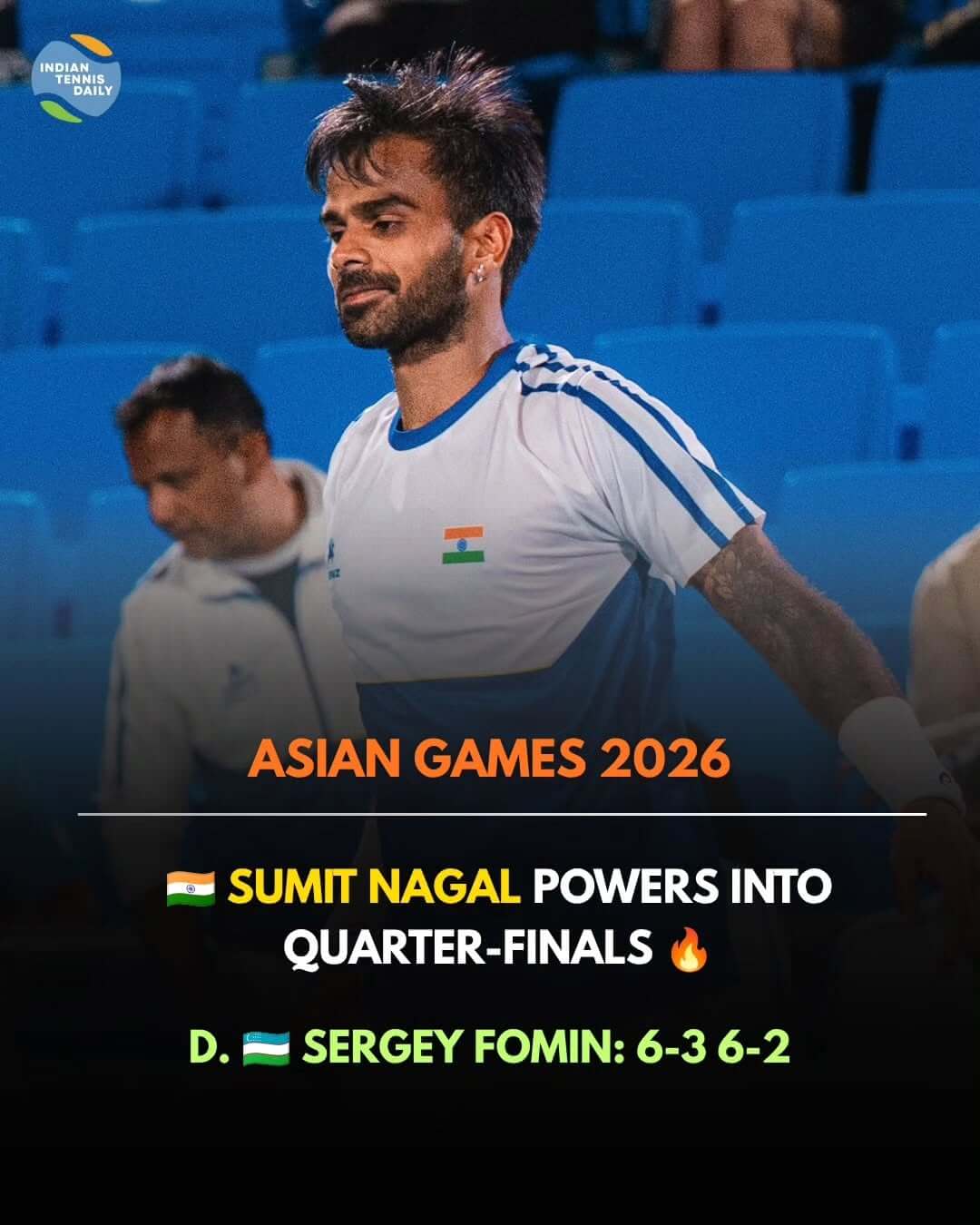 Tennisspieler Sumit Nagal aus Indien im Match bei den Asian Games.